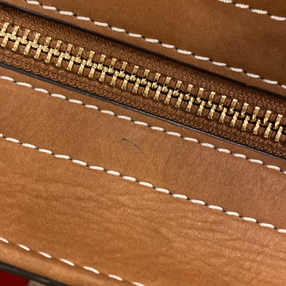 Tory Burch Canvas & Suede Center Stripe Satchel in Natural New Ivory Nut - Picture 14 of 16